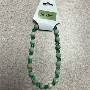 Moon looking bead anklet with green spacers